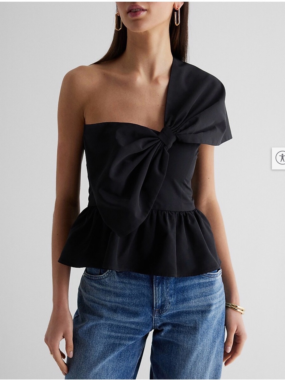 Express Black One-Shoulder Bow Peplum Top